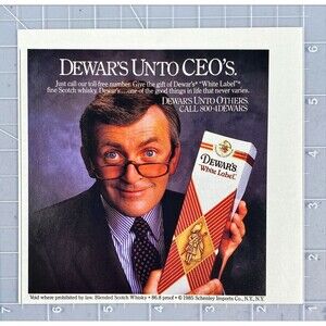 Dewar's White Label "Dewar's Unto CEO's." Christmas Cheer Vintage Print Ad 1986